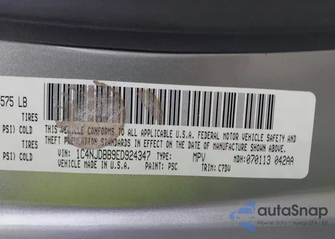 2014 Jeep Compass Sport из США, поврежденный, VIN 1C4NJDBB9ED924347